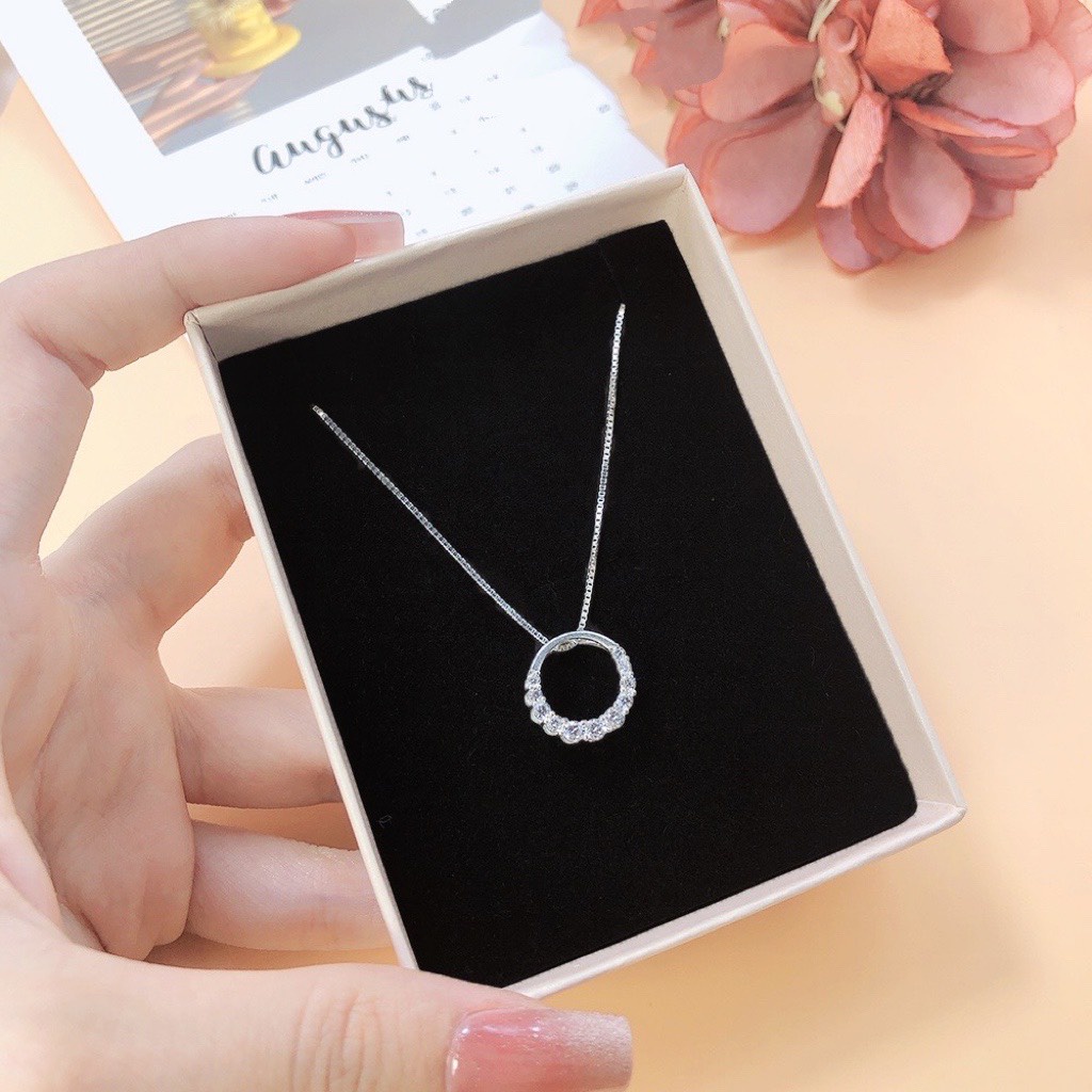 Dây chuyền mặt tròn đính đá Daria Silver, vòng cổ bạc ta 999