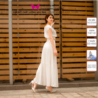 Chân váy dài màu trắng đen rêu, chân váy maxi dáng dài thời trang công sở Thái Châu Mỹ