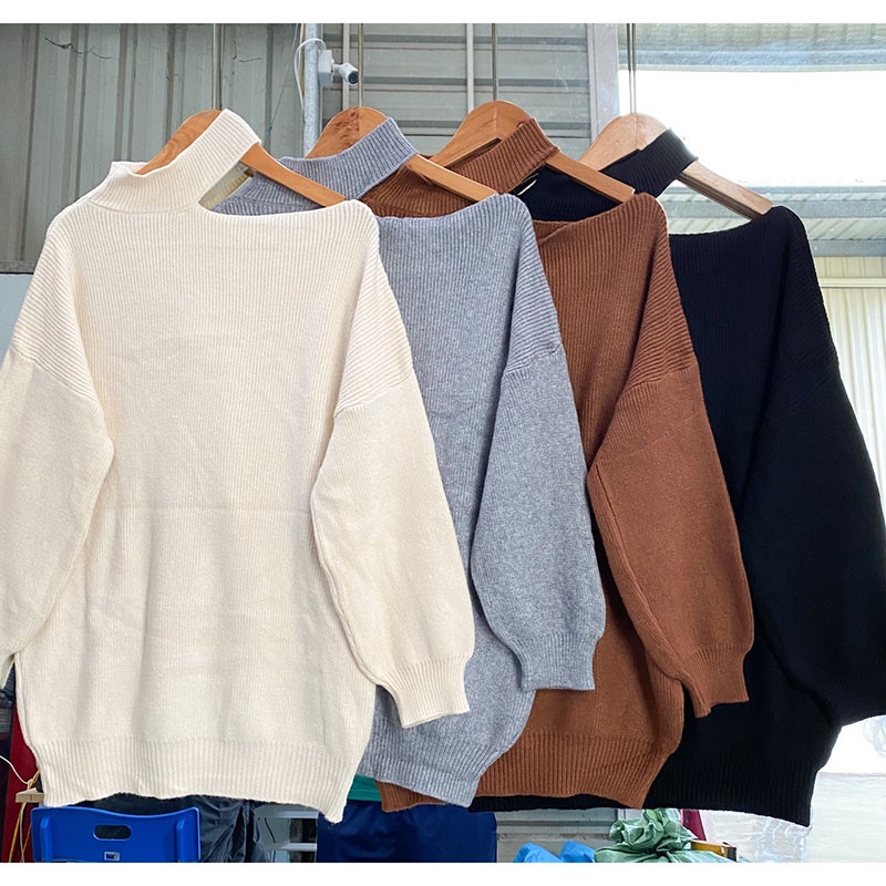 Áo Len Xẻ Vai, Áo Len Dáng Dài Giấu Quần Quảng Châu M2901-Violet