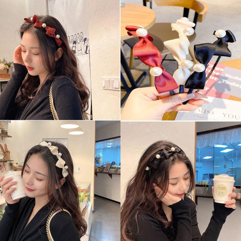 Băng Đô Cài Tóc Hình Bướm Đính Ngọc Trai Đa Chức Năng