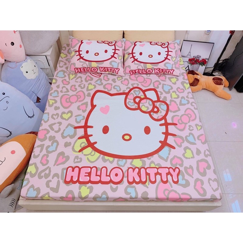 Bộ Ga Gối Cotton Poly 5D Kitty Da Báo