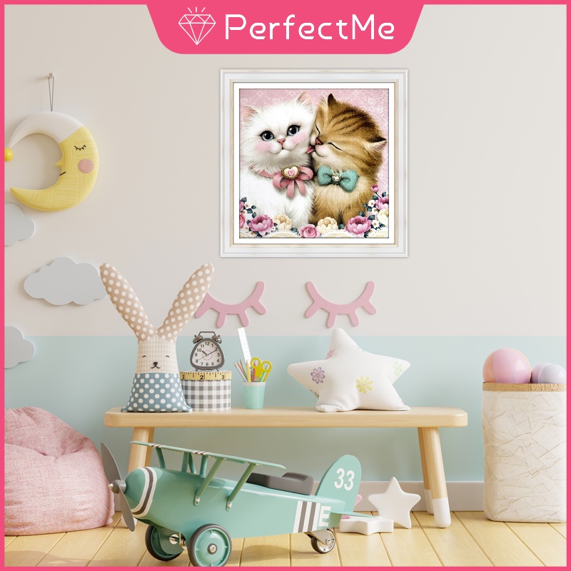 Bộ tranh đính đá 5D DIY hình mèo và chó dễ thương trang trí phòng ngủ cho cặp đôi