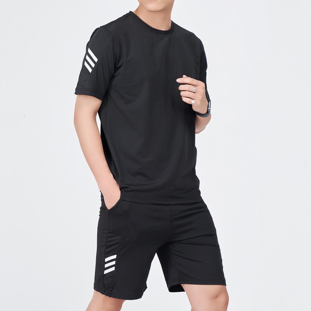 Bộ đồ thể thao hè nam phối kẻ chất thun lạnh co giãn 4 chiều