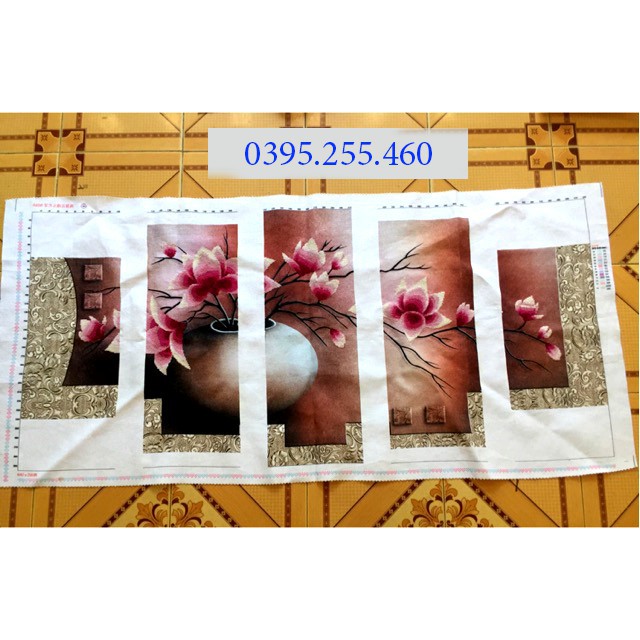 [Siêu giảm giá] Tranh thêu giá rẻ HOA 5 BỨC thêu sẵn 145x71cm