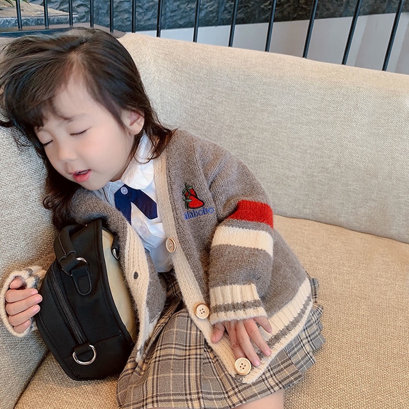 Áo khoác Cardigan cổ chữ V xinh xắn thời trang cho bé gái