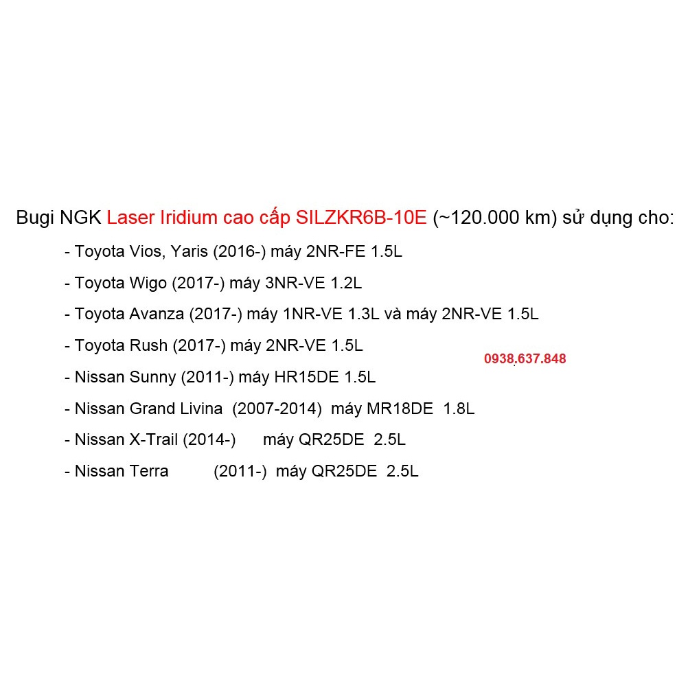 (mã DF6H-11B) Bugi NGK Laser Iridium dùng Toyota Vios, Yaris, Wigo, Avanza, Rush, Nissan Sunny, X-Trail, Terra, Livina