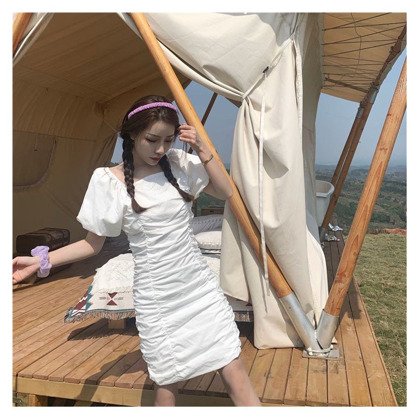 Váy Nữ Ôm Body Tay Bồng Cổ Vuông Nhún Bèo SIXTEEN. | BigBuy360 - bigbuy360.vn