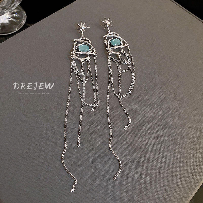 Bông Tai Bạc Dáng Dài Đính Đá Opal Phong Cách Âu Mỹ Cho Nữ