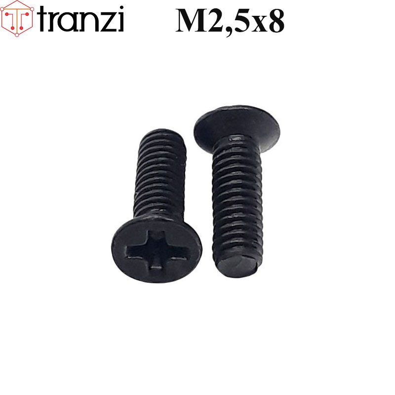 Vít bake đầu bằng thân bu lông mạ đen M2,5x8 - túi 50 cái