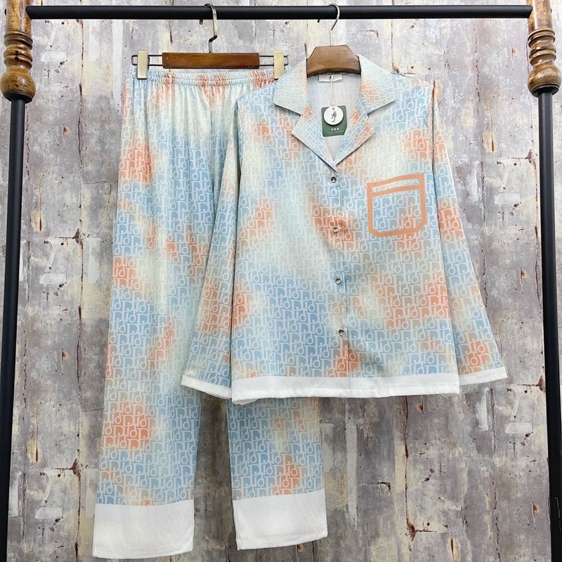 [Hàng sẵn] bộ pijama lụa xước cao cấp Quảng Châu tay dài chà paris