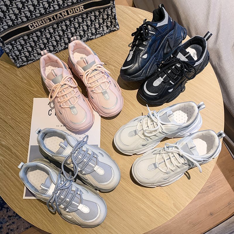 [Mã FAMAYWA2 giảm 10k đơn từ 50k] Giầy thể thao nữ, giầy vạch phản quang 3 màu đen, hồng, xám độn đế 5cm - a31