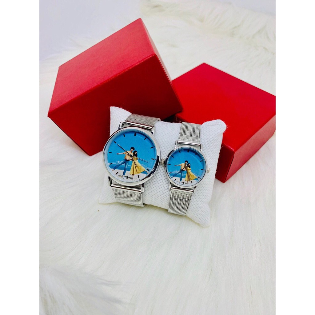 Đồng hồ thời trang Nam Nữ in hình theo yêu cầu dây lưới kim loại mẫu mới cực hot