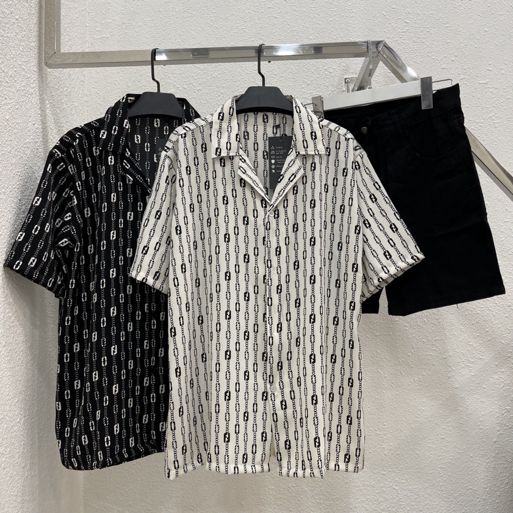 Áo sơ mi tay ngắn hoạ tiết Guccu vải lụa mango áo cuban shirt ngắn tay cổ vest mùa hè