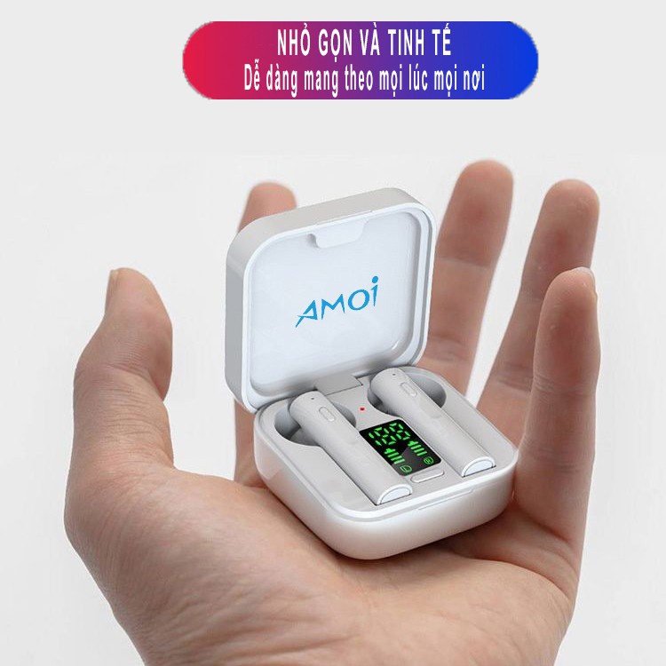 Tai nghe bluetooth nhét tai AMOI Air 6 Plus, chống nước IP5, bluetooth 5.0, Hỗ trợ sạc bằng năng nượng mặt trời