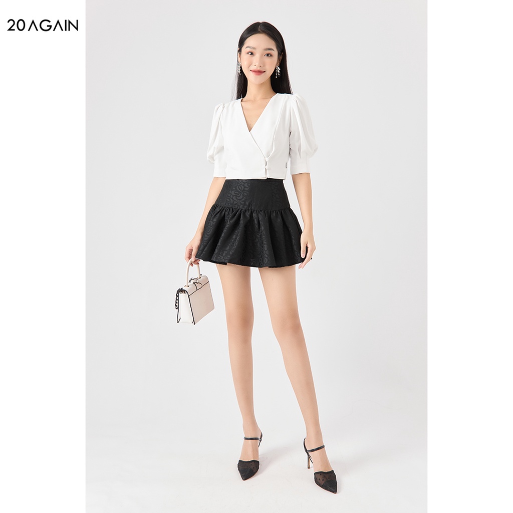 Áo sơ mi nữ tay lỡ vạt lệch 20AGAIN croptop trẻ trung chất tuýt si ASA1992