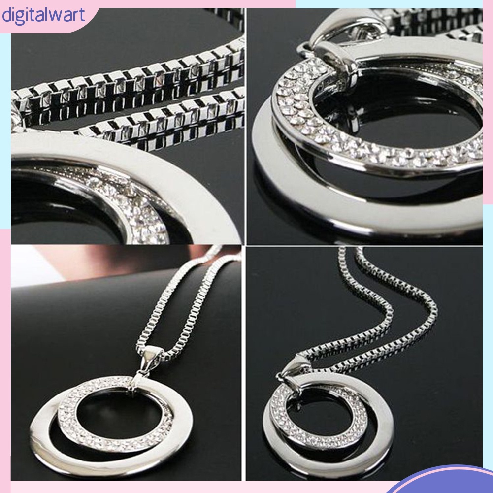 Dây chuyền dáng dài mặt hình tròn bằng hợp kim dính đá nhân tạo cho nữ