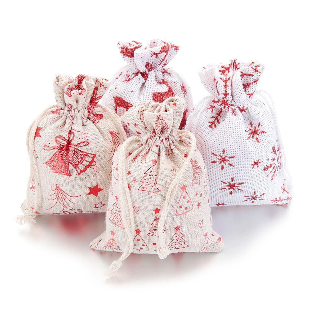 YNATURAL Set 1 / 5 Túi Dây Rút Vải Sợi Đay In Hình Tuần Lộc Trang Trí Tiệc Cưới