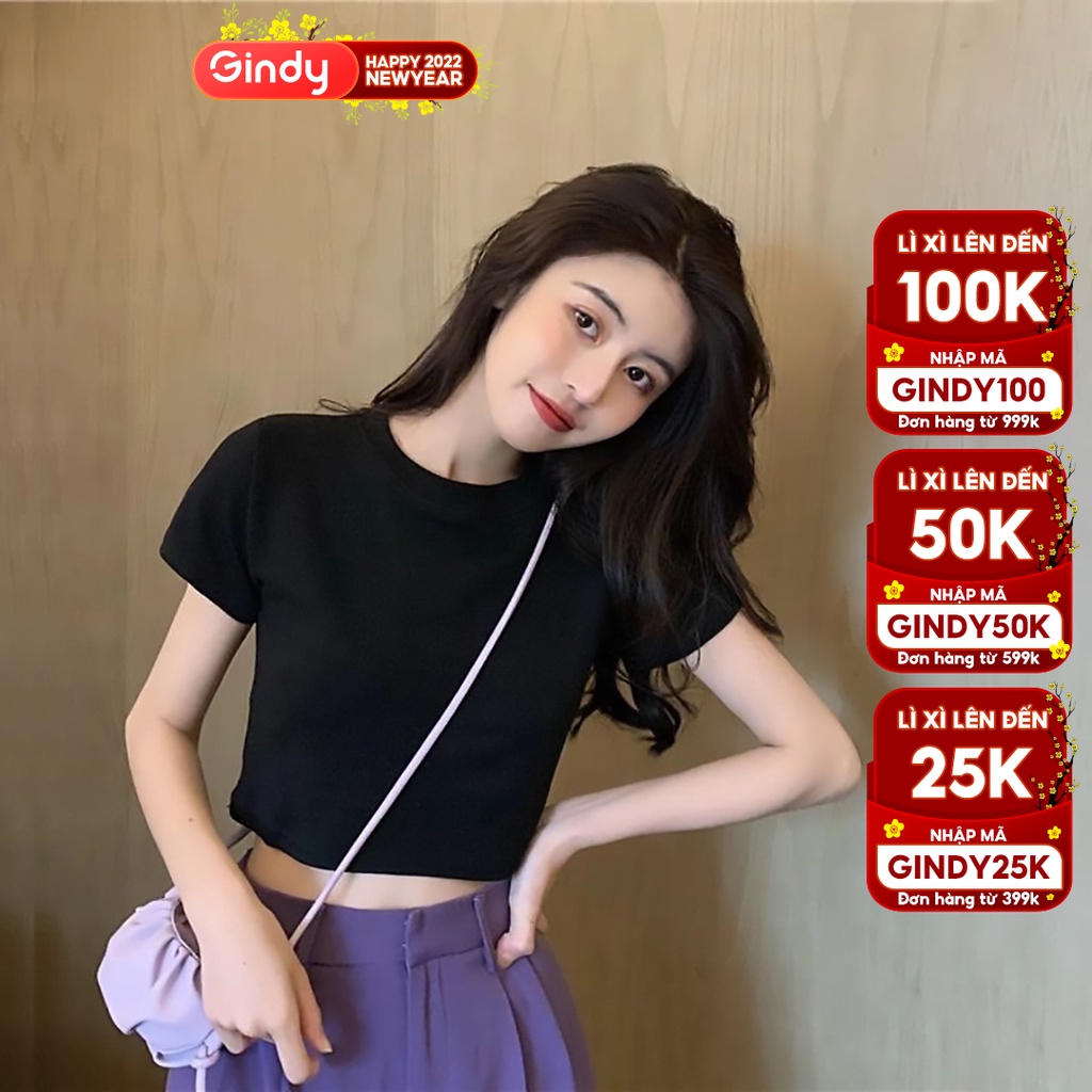 Áo croptop nữ thương hiệu GINDY kiểu ôm body co giãn phong cách trẻ trung A7003