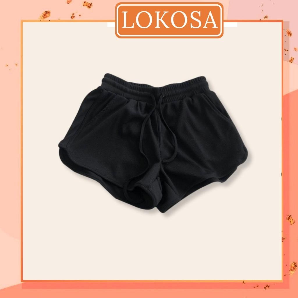 Quần Short Thun Nữ LOKOSA Quần Đùi Ống Rộng Cạp Chun Phong Cách Ulzzang Unisex Trắng Đen QD001