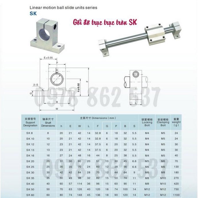 Gối đỡ trục trượt tròn SK-10 SK-12