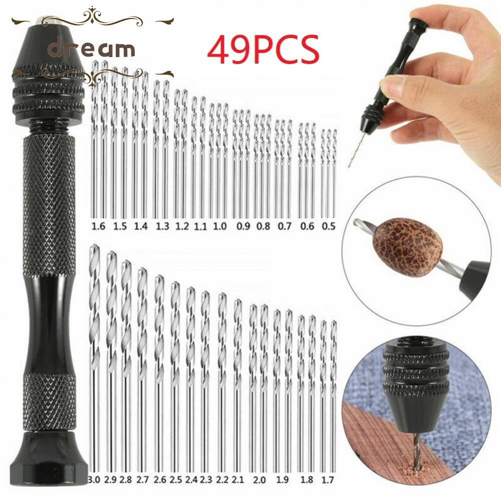 【DREAMLIFE】49 Pc Drill Bits Kit With Micro Spiral Hand Push Drill For Tool/Model Making New