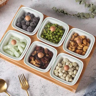 Khay mứt tết 6 ô sứ khay gỗ khay đựng bánh kẹo tết phong cách đơn giản sang trọng
