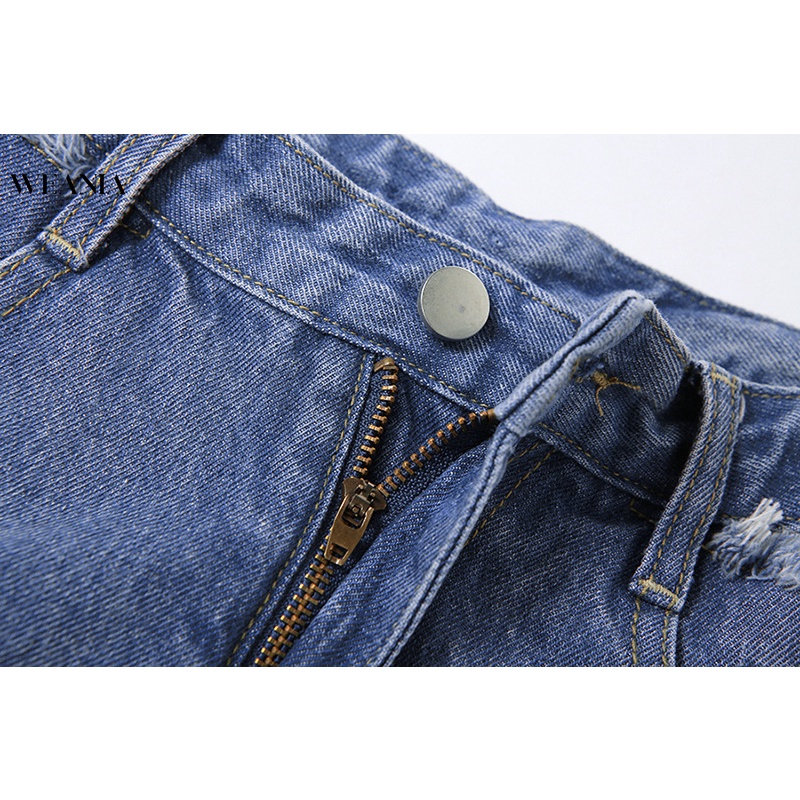 Quần Sọt Denim Lưng Cao Thiết Kế Rách Cá Tính