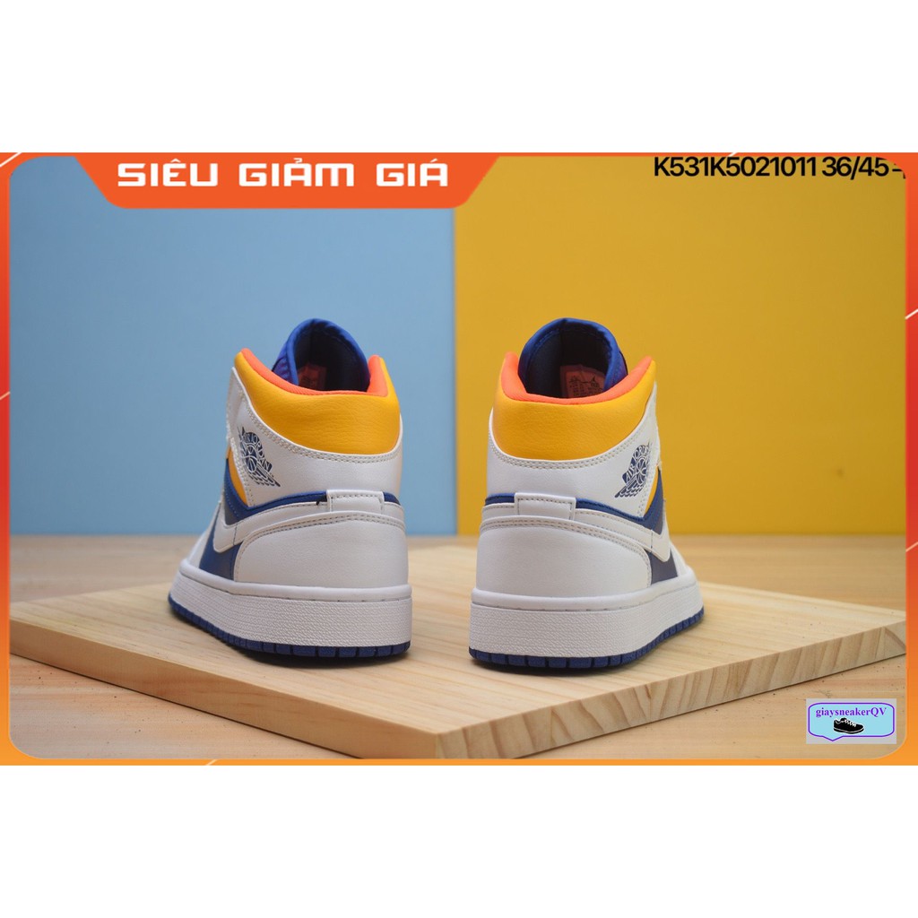 (FULL BOX + QUÀ TẶNG) Giày thể thao Air Jordan 1 Mid Royal Blue Laser Orange cổ cao siêu đẹp cho nam và nữ