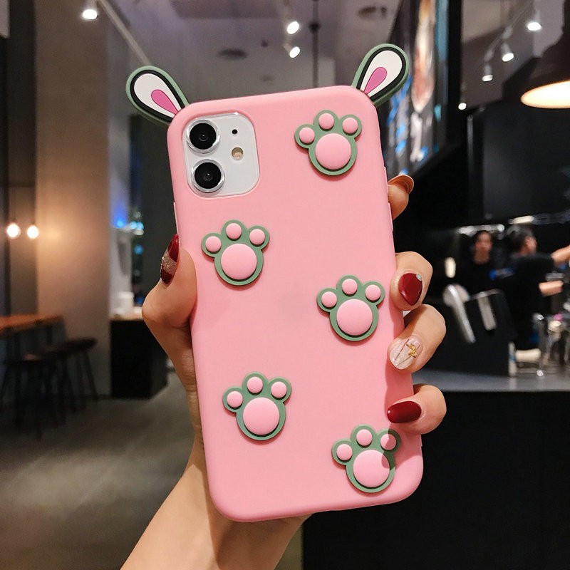 Ốp lưng Samsung A12 A02S M11 A11 A71 A51 A31 A70 A50 A50S A30 A30S A20 A10 J7 Prime Pro Cute Rabbit Ears and Bear Soles Soft TPU Case