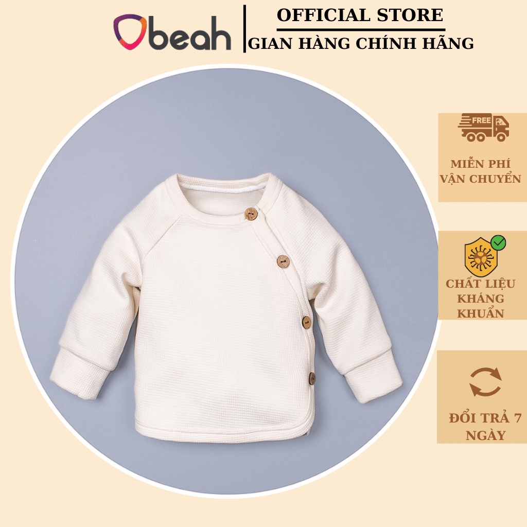 Sét bộ cho bé sơ sinh vạt chéo kèm mũ chất liệu cotton tổ ong cao cấp thoải mái cho bé yêu Obeah OB102101