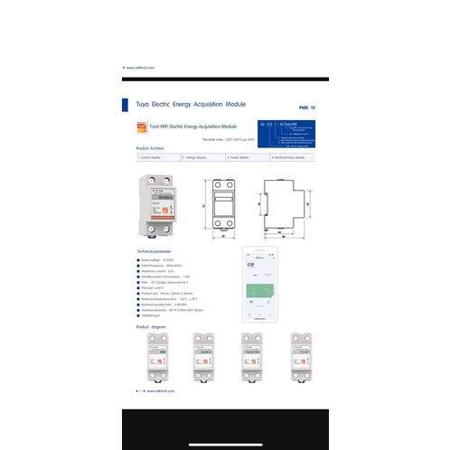 Công tơ điện tử thông minh điều khiển và giám sát điện năng từ xa kết nối Wifi hỗ trợ Smart life/ Tuya công suất 60A,63A