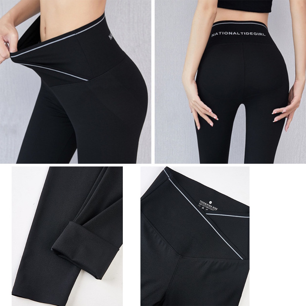 Quần legging nữ dài gen bụng cạp chéo lưng cao vải thun cotton ôm bó, Quần tregging nữ dài  tập gym Geleva LEG421