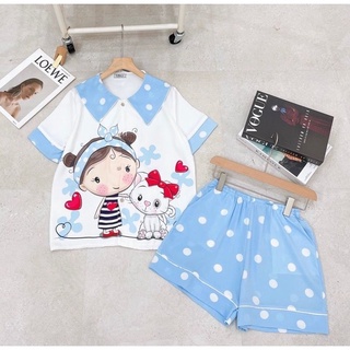 Bộ pijama lụa mango hàng Chin's tay cộc quần đùi