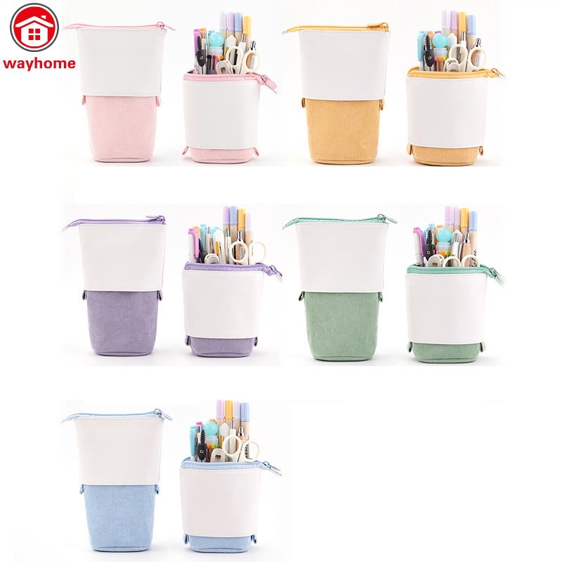 Túi đựng bút chì kéo lên được bằng PU nhung gân sức chứa lớn làm quà tặng cho bé