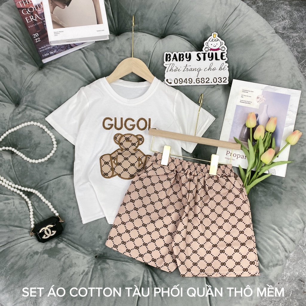 Set đồ bộ quần áo &quot;GẤU GU.GOL&quot; 14-45kg cho bé gái 4-14 tuổi. Thoáng mát, thấm hút mồ hôi. G11