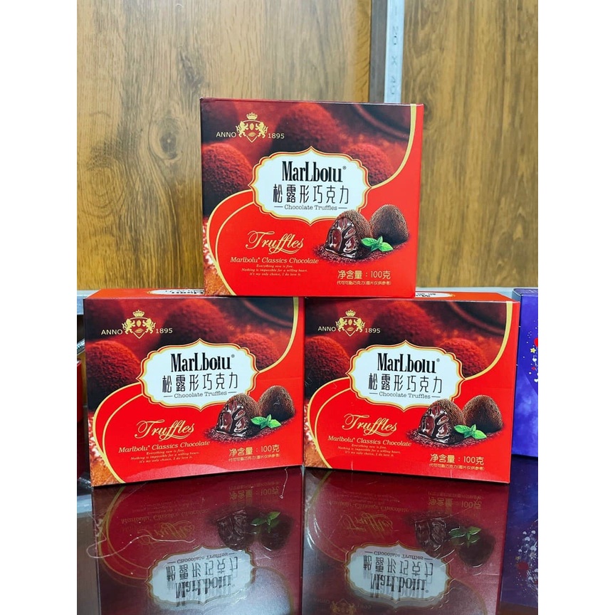 [ Hàng mới về ] Combo 2 hộp Socola tươi / Sôcôla truffle marlbolu nhãn hiệu Hong Kong 100g hộp đỏ / hộp xanh