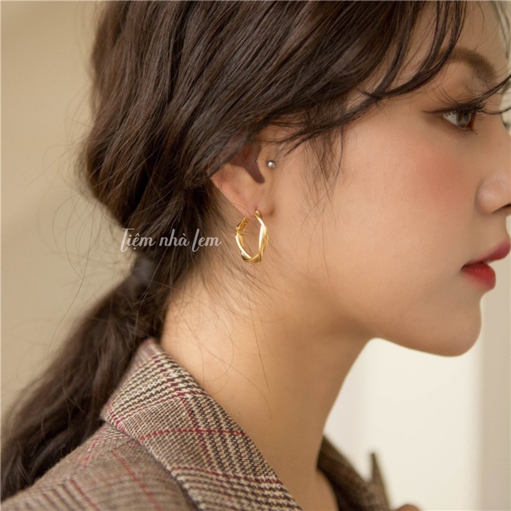 Khuyên Tai, Bông Tai Tròn đan chéo [tiemnhalem]