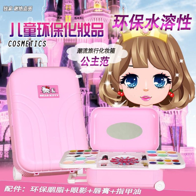 Vali trang điểm hello kitty đồ chơi trang điểm thật cho bé và búp bê