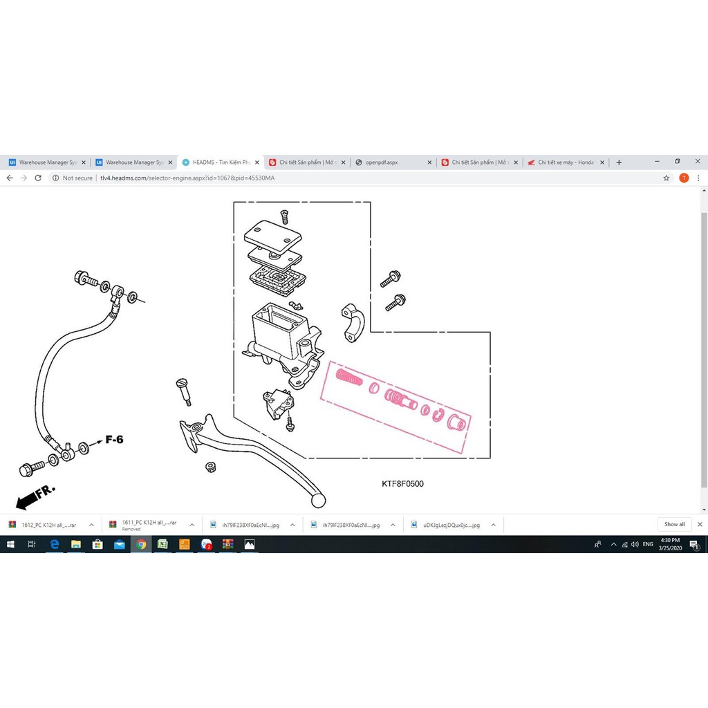 CỐT BEN ( XY LANH PHANH CHÍNH ) SH Ý , VISION ĐƠI ĐẦU, LEAD 125 