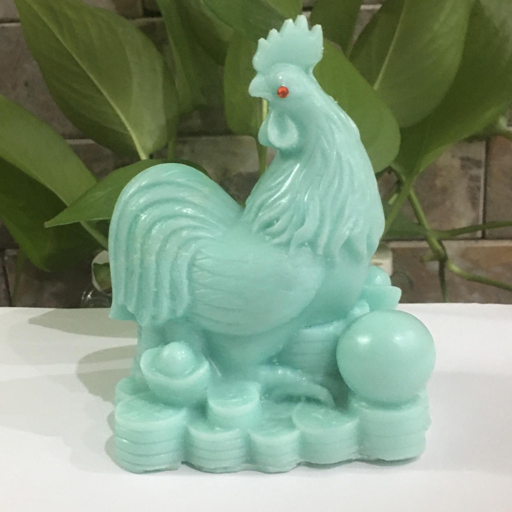 Tượng gà trống phong thủy cao 15 cm màu xanh ngọc mang may mắn