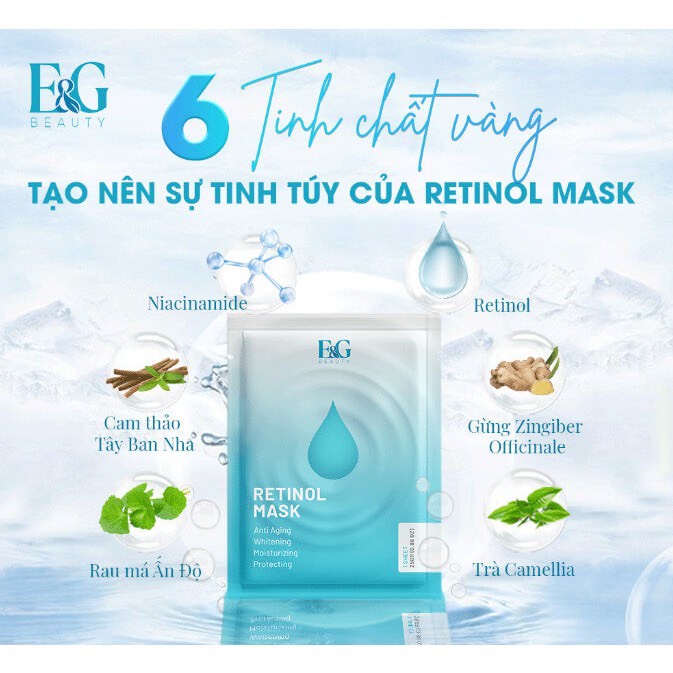 Mặt nạ Retinol Mask E&G giúp làn da trắng hồng, mịn màng, căng bóng hộp 3 miếng [ CHÍNH HÃNG]