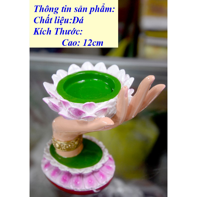 Tượng bàn tay Phật nâng hoa sen vẽ thủ công cao 12cm