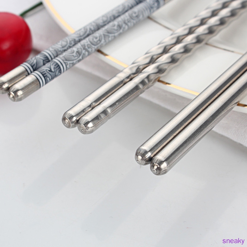 Set 5 đôi đũa kim loại chống trượt bằng thép không gỉ phong cách Trung Hoa