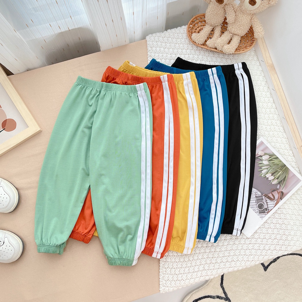 [SALE] Quần Thun Lạnh Sọc Bé Trai, Bé Gái Minky Mom Dáng Thể Thao, Quần Dài Cho Bé Mặc Đi Học MKMQTD2201
