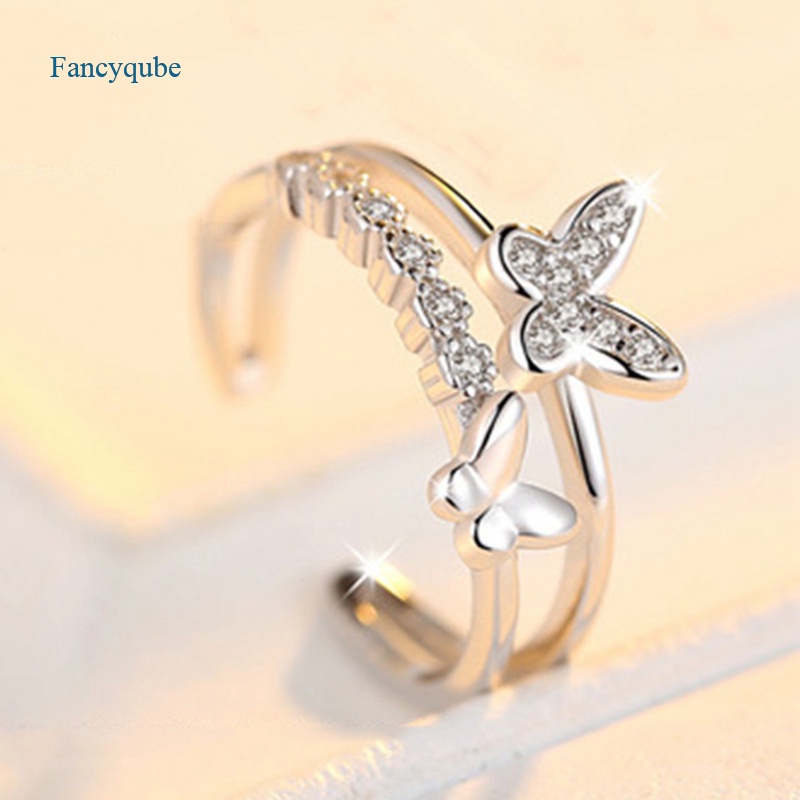 Nhẫn hở hình bướm đính đá zircon thời trang cho nữ