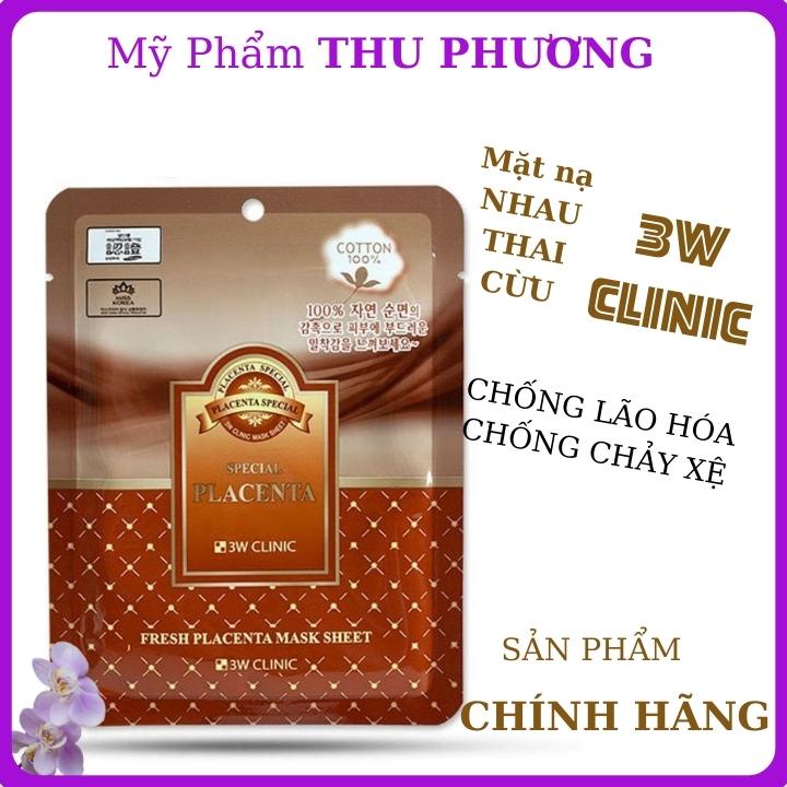 1 Mặt nạ nhau thai cừu giấy mỹ phẩm thiên nhiên Hàn Quốc chính hãng dưỡng da cao cấp 3W Clinic Fresh Placenta mask sheet
