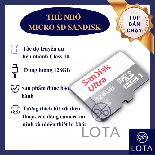THẺ NHỚ MICRO SD SANDISK 128GB memory card SD HC tốc độ đọc 10 class