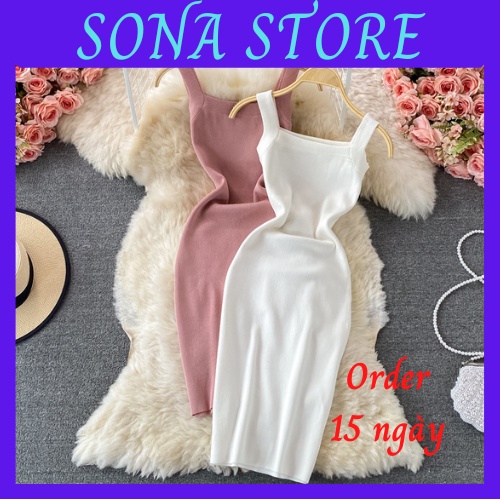 Váy body 2 dây len dệt kim đầm ôm nữ sexy gợi cảm sang chảnh tiểu thư bánh bèo siêu xinh cute hàng quảng châu cao cấp