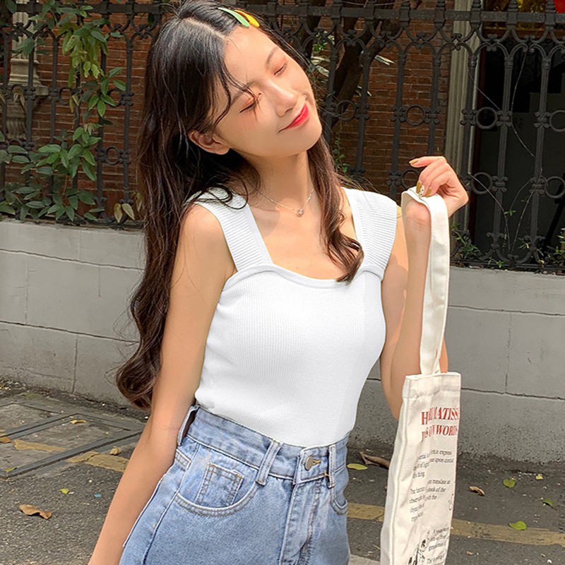 Áo không tay dệt kim thiết kế cổ vuông thanh lịch | BigBuy360 - bigbuy360.vn