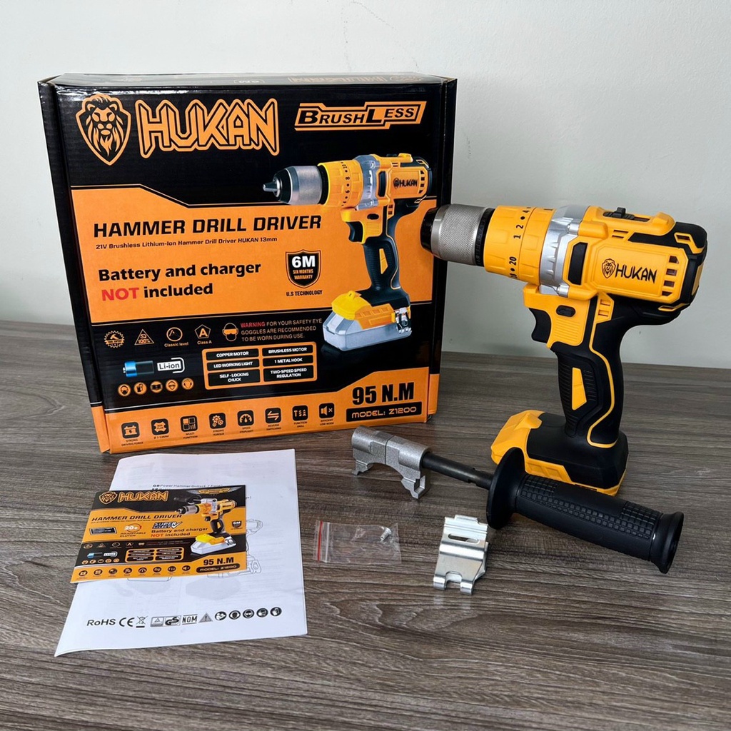 Khoan pin 3 chức năng Hukan Z1200, body và combo bộ